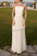 Elegant Strapless Open Back Shell Pleated Maxi Dress