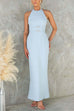 Halter Sleeveless Back Slit Waisted Maxi Dress