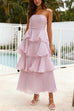 Karleedress Strapless Ruffle Layered Maxi Dress