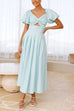 Karleedress V Neck Twist Front Puff Sleeves Cut Out Maxi Dress