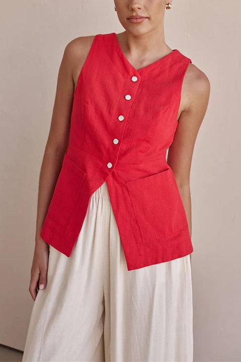 Karleedress Single Breasted Pocketed Solid Vest