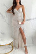 Karleedress Spaghetti Strap V Neck High Slit Sequin Maxi Party Dress