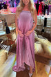Karleedress Strapless Tube Gradient Ombre Satin Maxi Party Dress
