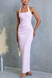 Halter Back Slit Ruched Waist Bodycon Maxi Dress