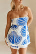 Karleedress Seashell Print Strapless Ruffle Tube Top and Wrap Mini Skort Set