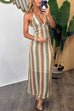 Karleedress Halter V Neck Backless Color Block Crochet Maxi Dress