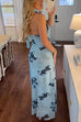 Karleedress Halter Sleeveless Floral Print Mesh Maxi Dress
