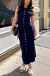 Karleedress Sleeveless Button Down Knit Bodycon Maxi Dress