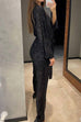 Karleedress Wrap V Neck Tie Waist Sequin Jumpsuit