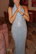 Karleedress Halter Cowl Neck Open Back Sequin Maxi Party Dress