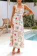 Karleedress Tie Back Ric Rac Trim Unique Print Maxi Cami Holiday Dress