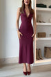 Karleedress Halter V Neck Backless Buttons Bodycon Midi Dress