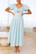Karleedress V Neck Twist Front Puff Sleeves Cut Out Maxi Dress
