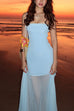 Karleedress Strapless Mesh Splice Bodycon Maxi Dress