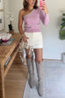 One Shoulder Long Sleeve Color Block Pocketed Sweater