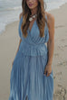 Karleedress Halter Backless Ruffle Top and Elastic Waist Pleated Maxi Skirt Set