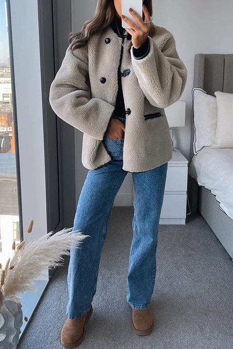 Karleedress Button Down Pocketed Faux Fur Fleece Coat