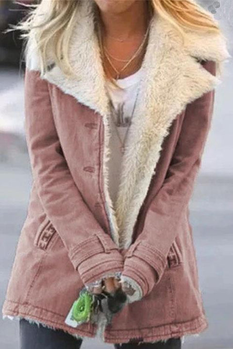 Karleedress Lapel Button Down Pockets Fleece Lined Jacket