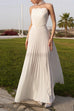 Elegant Strapless Open Back Shell Pleated Maxi Dress