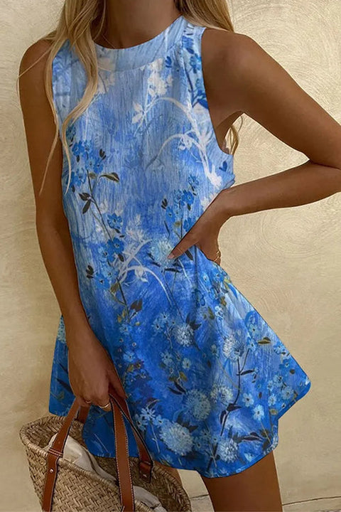 Karleedress Summer Sleeveless Gradient Floral Print Mini Dress