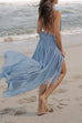 Karleedress Halter Backless Ruffle Top and Elastic Waist Pleated Maxi Skirt Set