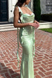 Karleeddress Open Back Draped Frill Bodycon Satin Maxi Cami Dress