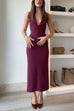 Karleedress Halter V Neck Backless Buttons Bodycon Midi Dress