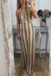 Karleedress Halter V Neck Backless Color Block Crochet Maxi Dress