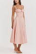 Karleedress Drawstring Neck Slit Bustier Midi Cami Dress