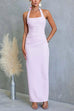 Halter Back Slit Ruched Waist Bodycon Maxi Dress