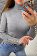 Karleedress Turtleneck Gold Buttons Ribbed Knit Top