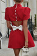 Karleedress Mockneck Petal Sleeves Bow Knot Cut Out Mini Dress