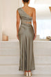 Karleedress One Shoulder Lace Trim Cut Out Sleeveless Maxi Dress