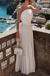Elegant Strapless Open Back Shell Pleated Maxi Dress