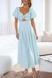 Karleedress V Neck Twist Front Puff Sleeves Cut Out Maxi Dress