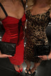 V Neck Leopard Splice Bodycon Midi Cami Dress