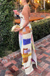 Strapless Cut Out Back Slit Printed Maxi Dress