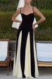 Karleedress Low Cut Color Block Swing Maxi Cami Dress