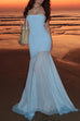 Karleedress Strapless Mesh Splice Bodycon Maxi Dress