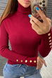 Karleedress Turtleneck Gold Buttons Ribbed Knit Top