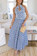 Karleedress Halter Cut Out Backless Frill Trim Floral Print Maxi Dress