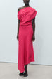 Draped Asymmetrical Shoulder Solid Maxi Party Dress