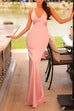 Karleedress V Neck Back Tie Bow Cut Out Satin Maxi Dress