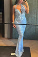 Karleedress Halter Cowl Neck Open Back Sequin Maxi Party Dress