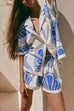 Karleedress V Neck Short Sleeves Shirt and Drawstring Waist Shorts Seashell Print Set