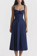 Karleedress Drawstring Neck Slit Bustier Midi Cami Dress