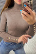 Karleedress Turtleneck Gold Buttons Ribbed Knit Top