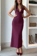 Karleedress Halter V Neck Backless Buttons Bodycon Midi Dress