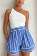 Karleedress Striped Long Sleeves Curve Hem Shirt and High Rise Shorts Set