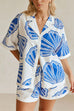 Karleedress V Neck Short Sleeves Shirt and Drawstring Waist Shorts Seashell Print Set